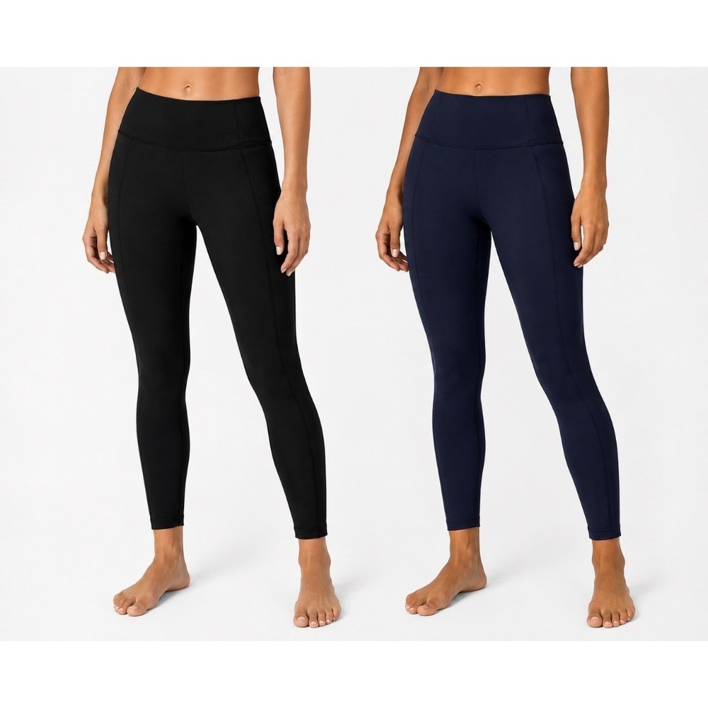 Lot 2 HUE Womens Leggings Black Navy Pintuck Seam Ponte Pull On Stretch Size L